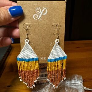 New in Box Korah Large Earrings~Plunder Seed Bead~Aztec Fall colors